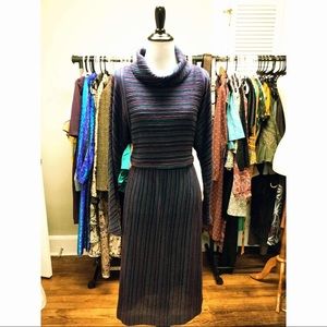 Vintage Ribbed Cowl Neck Sweater Dress